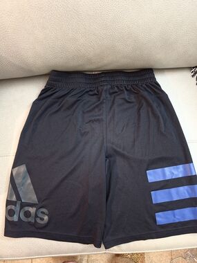 Adidas Black Athletic Shorts with Blue Stripes